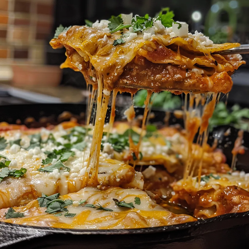 A plate of delicious chilaquiles topped with cheese, cilantro, and green peppers.