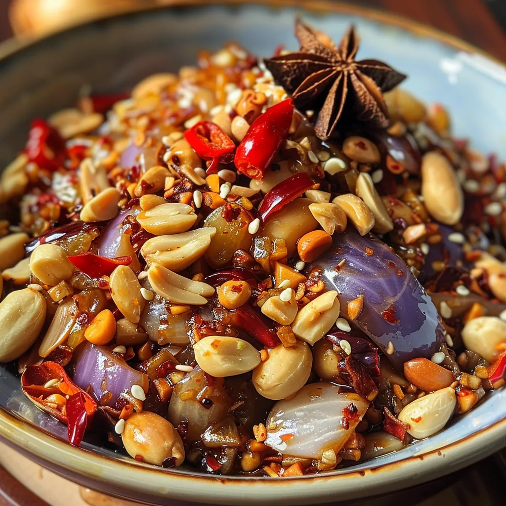 A jar of chili crunch, a spoonful of the condiment, and some spices.