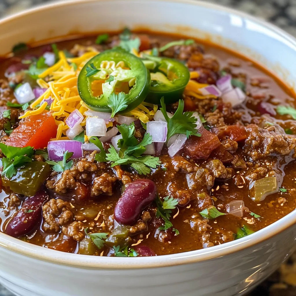 Close-up view of spicy chili in a crock pot.