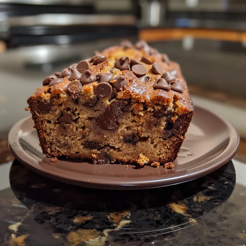 Slices of delicious chocolate chip banana bread arranged on a wooden board.