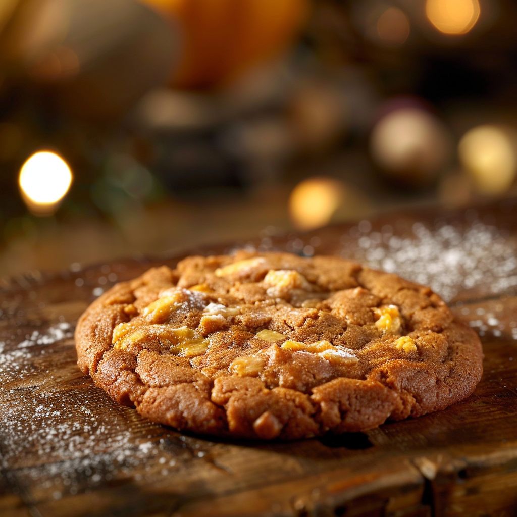 Close-up of Thanksgiving cookies featuring a pumpkin pie filling on a fall-themed shortbread base.