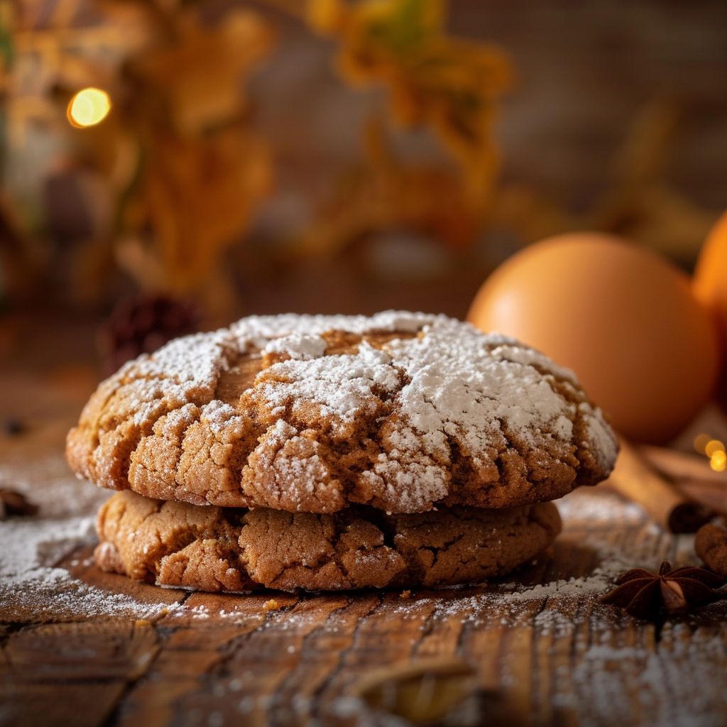 Close-up of Thanksgiving cookies featuring a pumpkin pie filling on a fall-themed shortbread base.