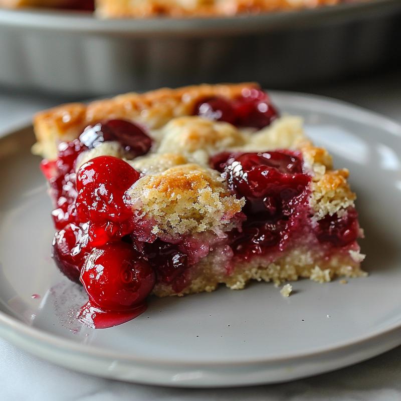 Close-up of a slice of blueberry cream cheese crumble dump cake on a light grey ceramic plate.