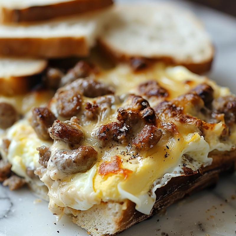 Close-up of a creamy sweet potato casserole with a golden topping on a wooden board.