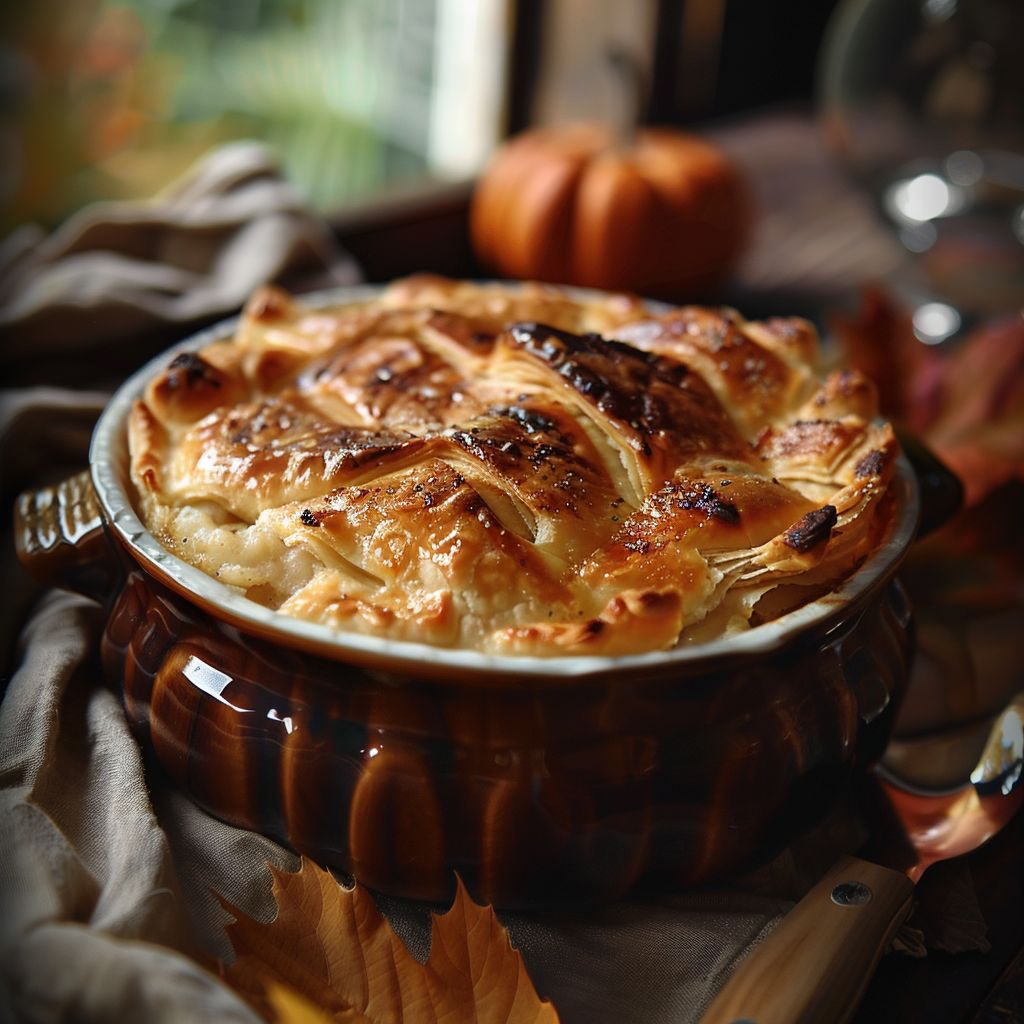A beautifully arranged fall dinner table featuring assorted cozy dishes, with warm lighting and autumn decor.