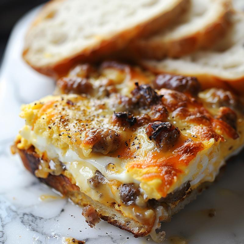 Close-up of a creamy sweet potato casserole with a golden topping on a wooden board.