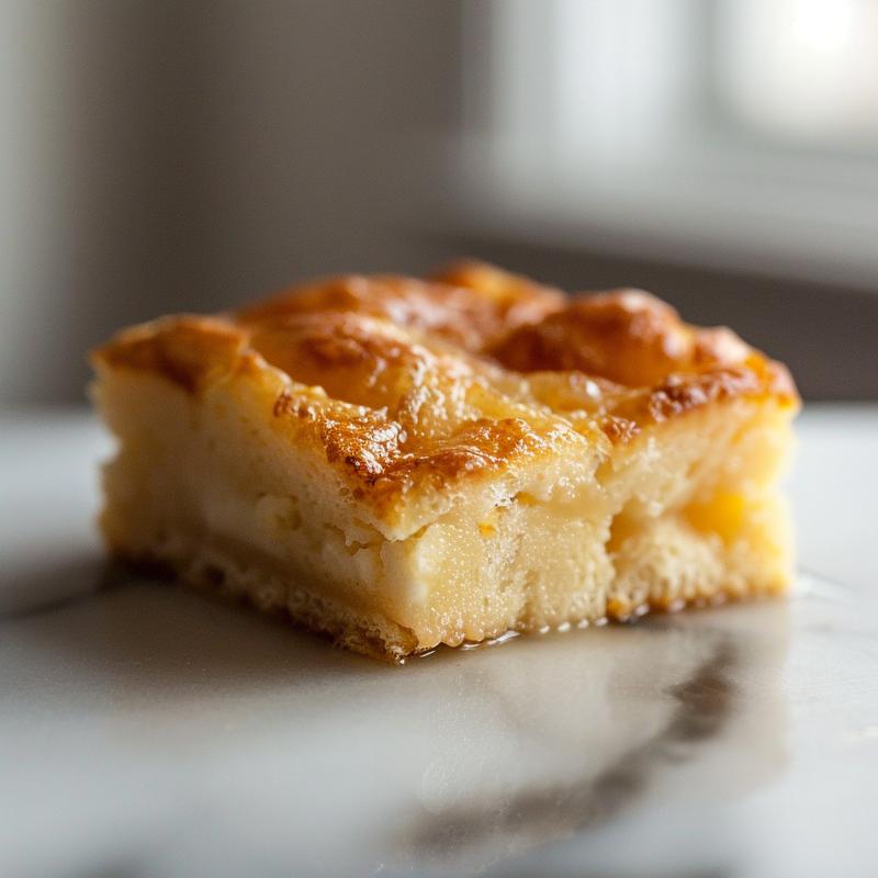 Close-up of a decadent chocolate bread pudding with visible chocolate chunks and a glossy finish on a white marble surface.