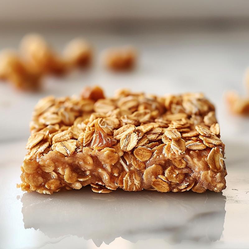 A close-up of baked oatmeal topped with fresh blueberries on a white marble surface.