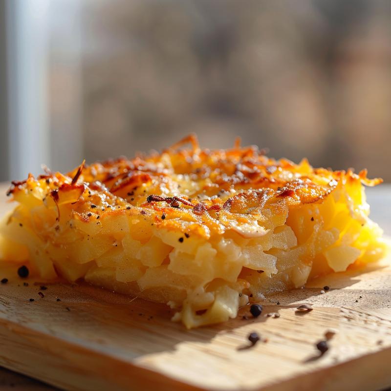 A close-up of a portion of German and American comfort food on a marble surface.