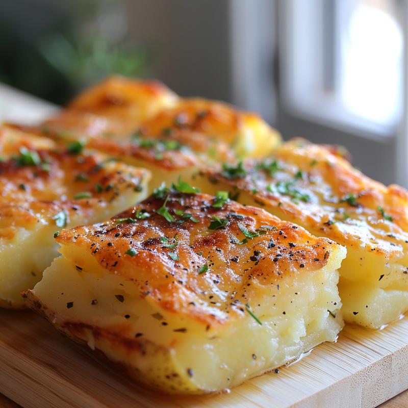 Close-up of a slice of blueberry cream cheese crumble cake on a wooden board.