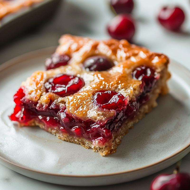 Close-up of a slice of blueberry cream cheese crumble dump cake on a light grey ceramic plate.