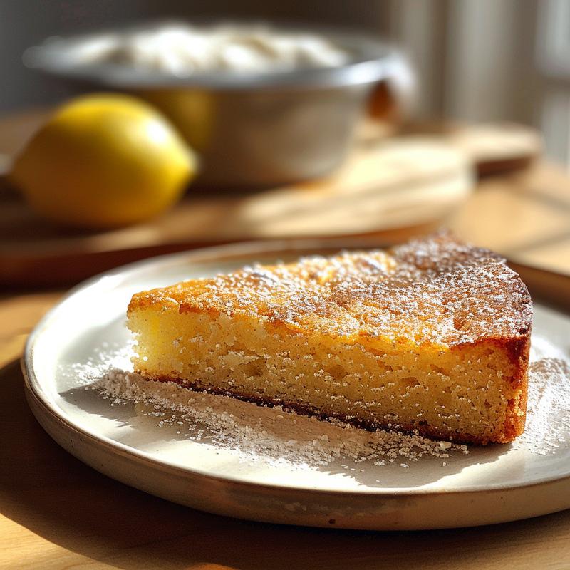 Close-up of a lemon chantilly cake slice showing textures.