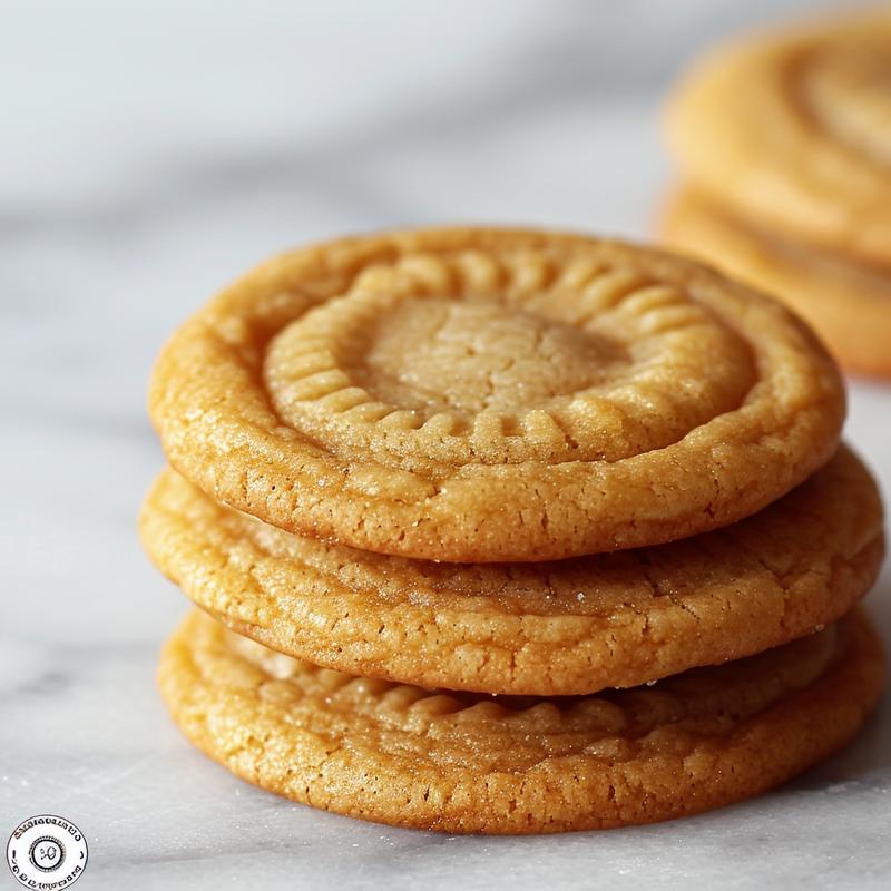 Stack of three lemon cookies on a white marble surface.