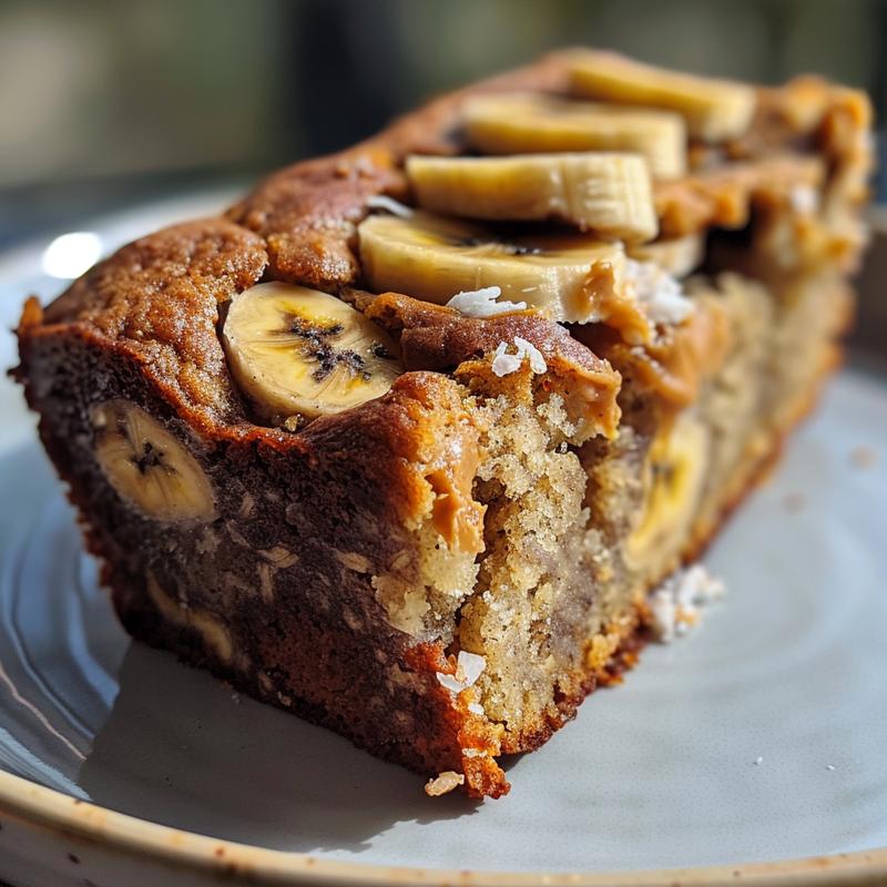 Close-up of gluten-free banana bread slice on a gray plate.