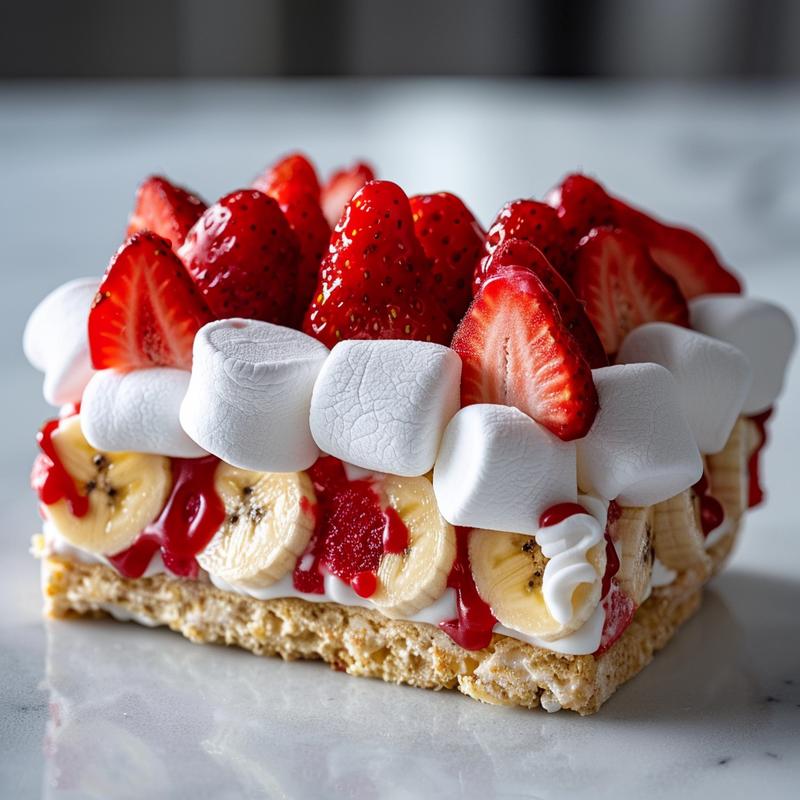 Close-up of a Cat in the Hat themed snack with marshmallows, strawberries, bananas, and melted white and red chocolate.