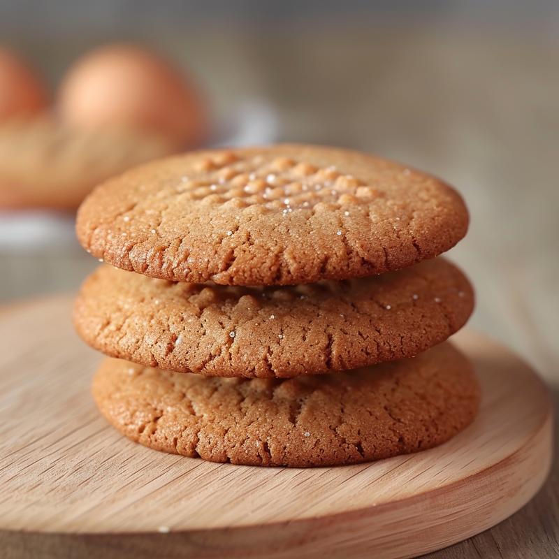Stack of three homemade cookies on a wooden board.
