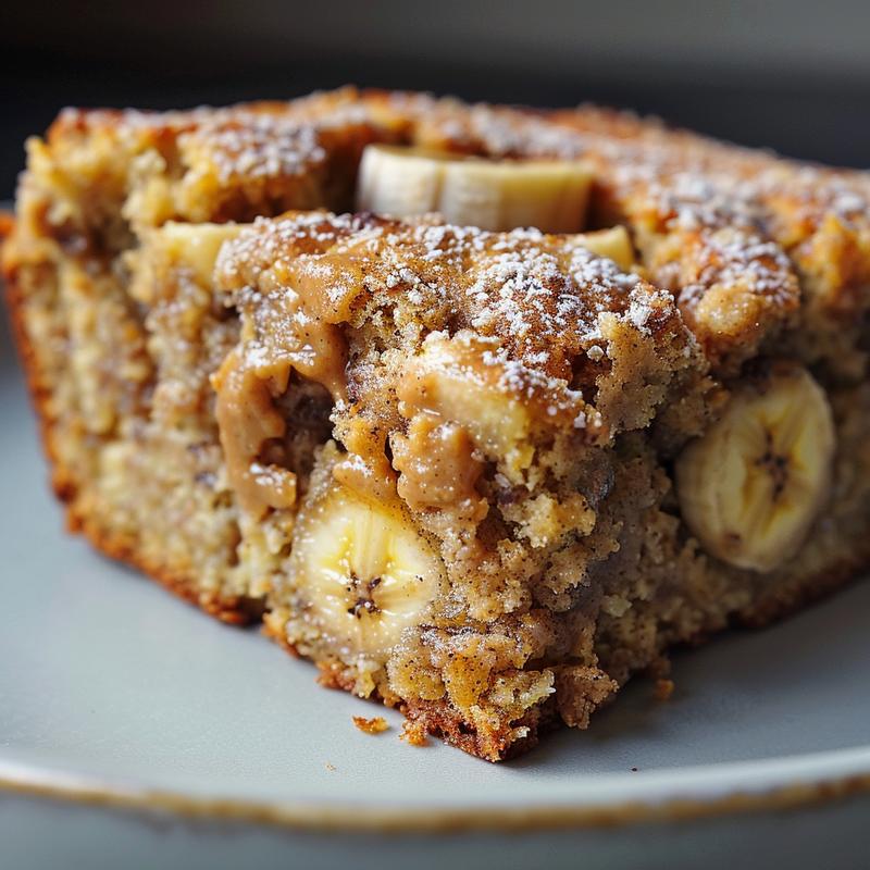 Close-up of gluten-free banana bread slice on a gray plate.