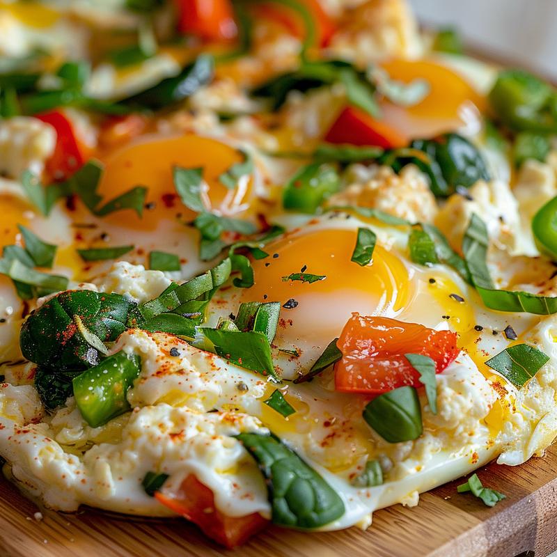 Close-up of veggie-filled cottage cheese egg bake.