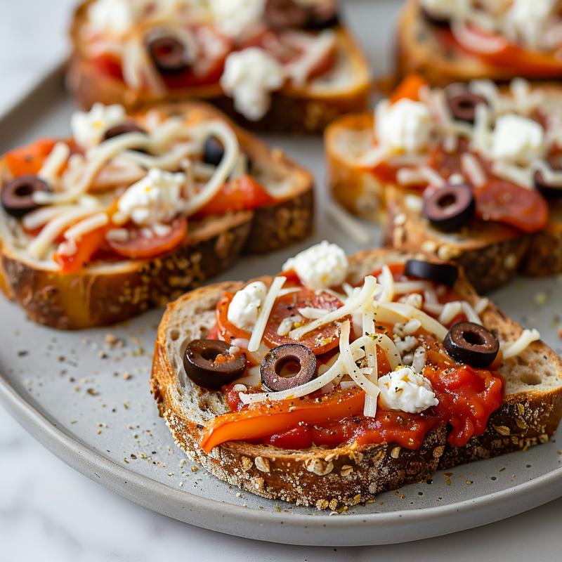 Close-up of pizza toast with visible bread, cottage cheese, sauce, mozzarella, and pepperoni.