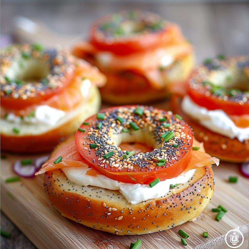Close up of a protein bagel topped with cream cheese, avocado, and everything bagel seasoning on a wooden board.