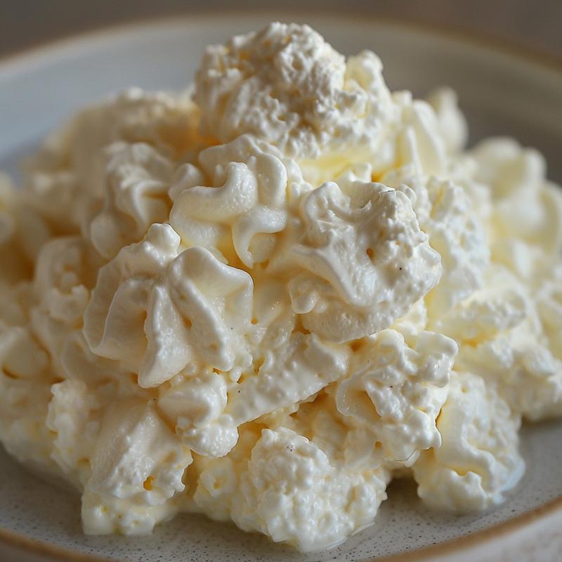 Close-up of creamy white vanilla mousse on a grey plate.