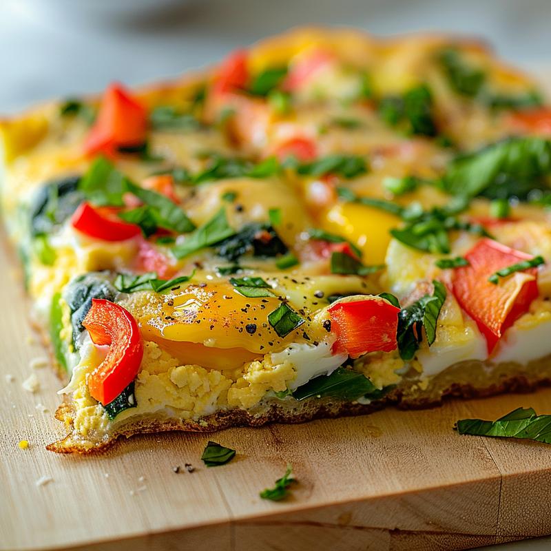 Close-up of veggie-filled cottage cheese egg bake.